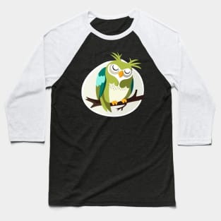 Cute Green Owl Sleeping on Branch Baseball T-Shirt